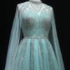 Luxury Aqua Blue Evening Dress with Cape Sleeves