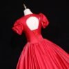 Glossy Red Satin Deep V-Neck Ball Gown