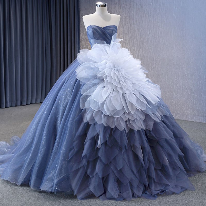Sweetheart Blue Off-Shoulder Lace Applique Ball Gown