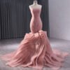 Rose Pink Boat Neck Mermaid Evening Party Gown