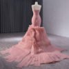 Rose Pink Boat Neck Mermaid Evening Party Gown
