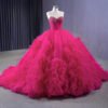 Sweetheart Neck Pink Rose Ruffles Ball Gown
