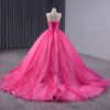 Rose Pink Sleeveless Ruffle Lace Ball Gown