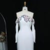Elegant Long Off-the-Shoulder White Evening Dress with Floral Beading