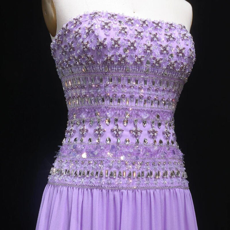 Strapless Lilac Beaded Bodice Evening Dress – Elegant Formal Gown