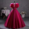 Elegant Bright Rose Red Puff Sleeves Ball Gown