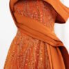 Elegant Rust Orange Luxury Beaded Evening Dress