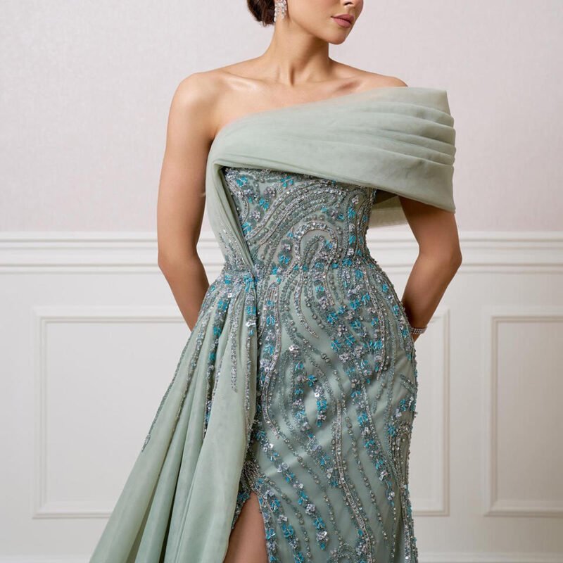 Turquoise Elegant Mermaid Evening Dress with Side Split – Party Gown