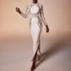 Elegant White Embroidered Floral Dubai Evening Dress