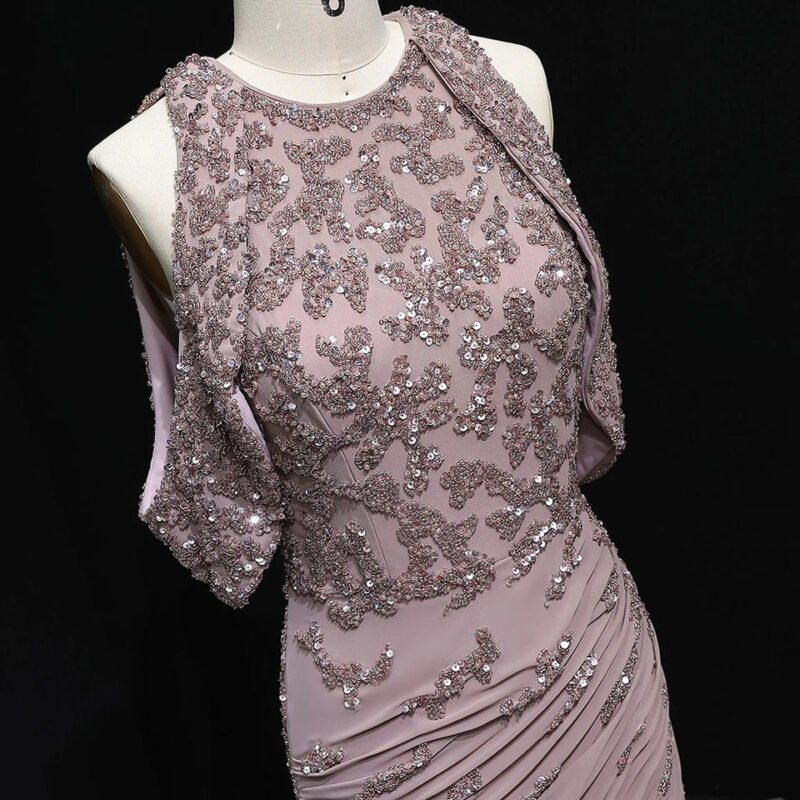 Elegant Off-Shoulder Brown Mermaid Mauve Evening Dress
