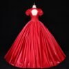 Glossy Red Satin Deep V-Neck Ball Gown