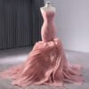 Rose Pink Boat Neck Mermaid Evening Party Gown