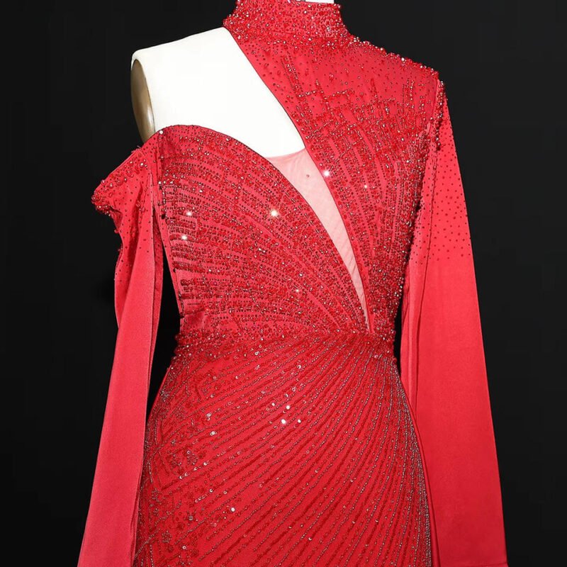 Luxury Green One-Shoulder Mermaid Evening Dress with Overskirt