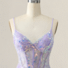 Sparkly Lilac Spaghetti Strap Short Homecoming Dress with Sequins