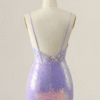 Sparkly Lilac Spaghetti Strap Short Homecoming Dress with Sequins