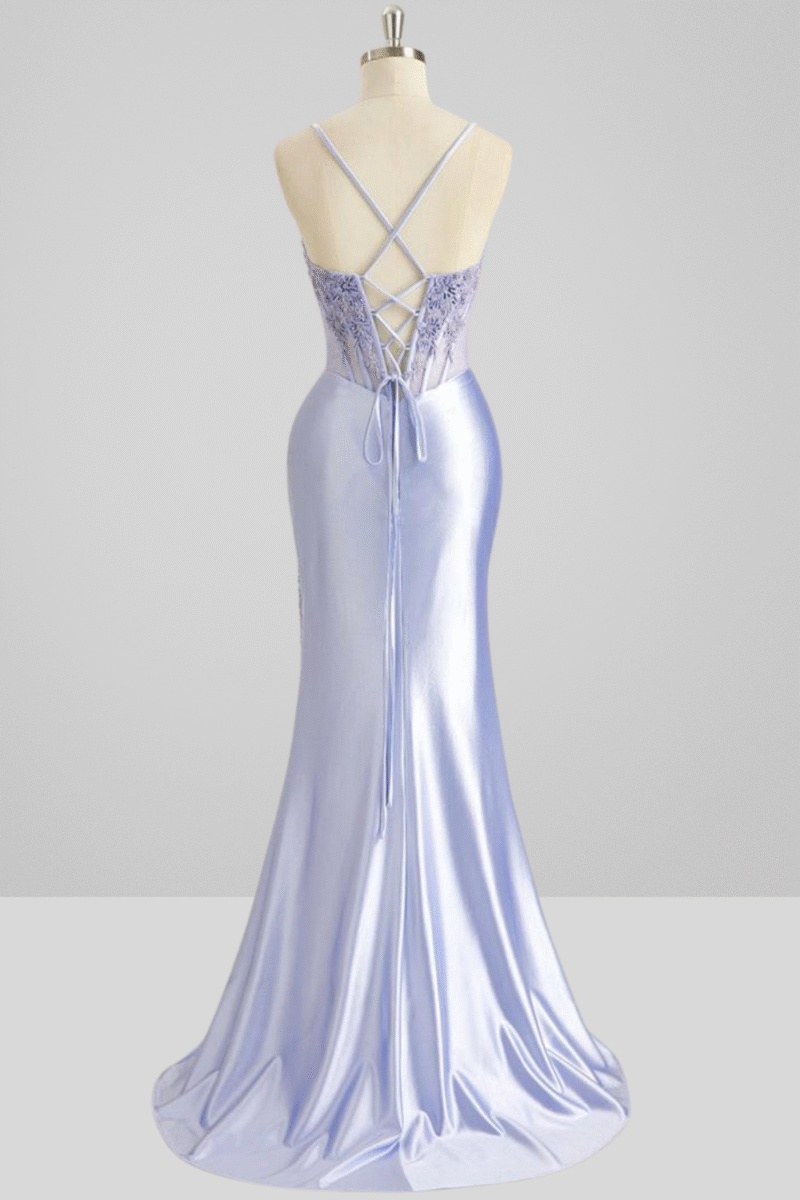 Lilac Spaghetti Strap Mermaid Prom Dress with Beading