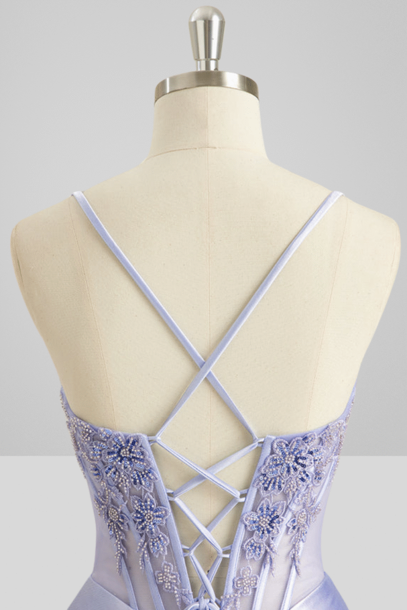 Lilac Spaghetti Strap Mermaid Prom Dress with Beading