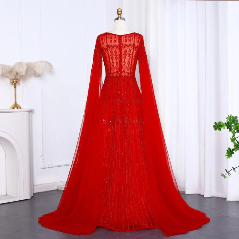 Luxury Dubai Beaded Brown Evening Dress with Cape Sleeves