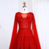 Luxury Dubai Beaded Brown Evening Dress with Cape Sleeves