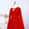 Luxury Dubai Beaded Brown Evening Dress with Cape Sleeves