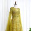 Luxury Dubai Beaded Brown Evening Dress with Cape Sleeves