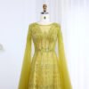 Luxury Dubai Beaded Brown Evening Dress with Cape Sleeves