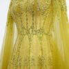 Luxury Dubai Beaded Brown Evening Dress with Cape Sleeves