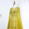 Luxury Dubai Beaded Brown Evening Dress with Cape Sleeves