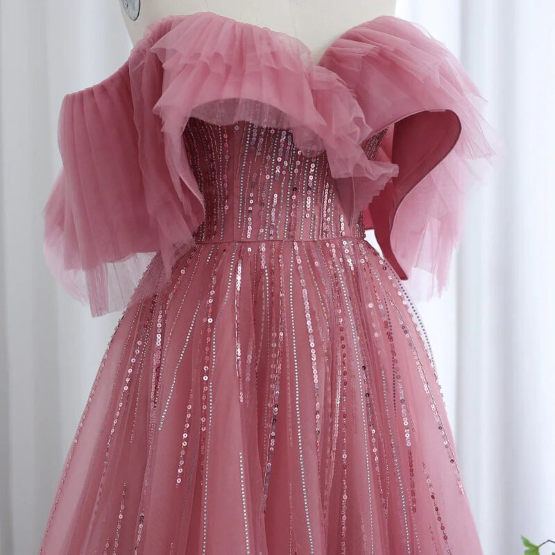 Fuchsia Luxury Dubai Ball Gown Evening Dress