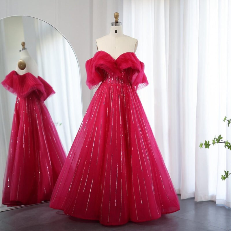 Fuchsia Luxury Dubai Ball Gown Evening Dress