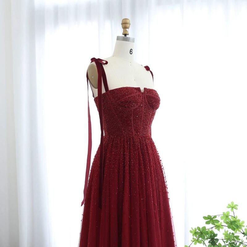 Elegant Beaded Wine Red Luxury Prom Dress
