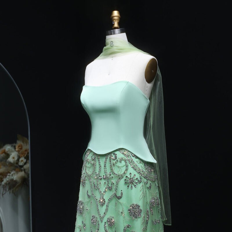 Gray Green Luxury Evening Dress for Women