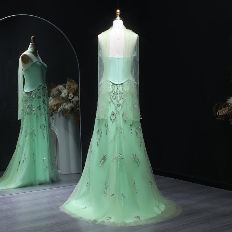 Gray Green Luxury Evening Dress for Women