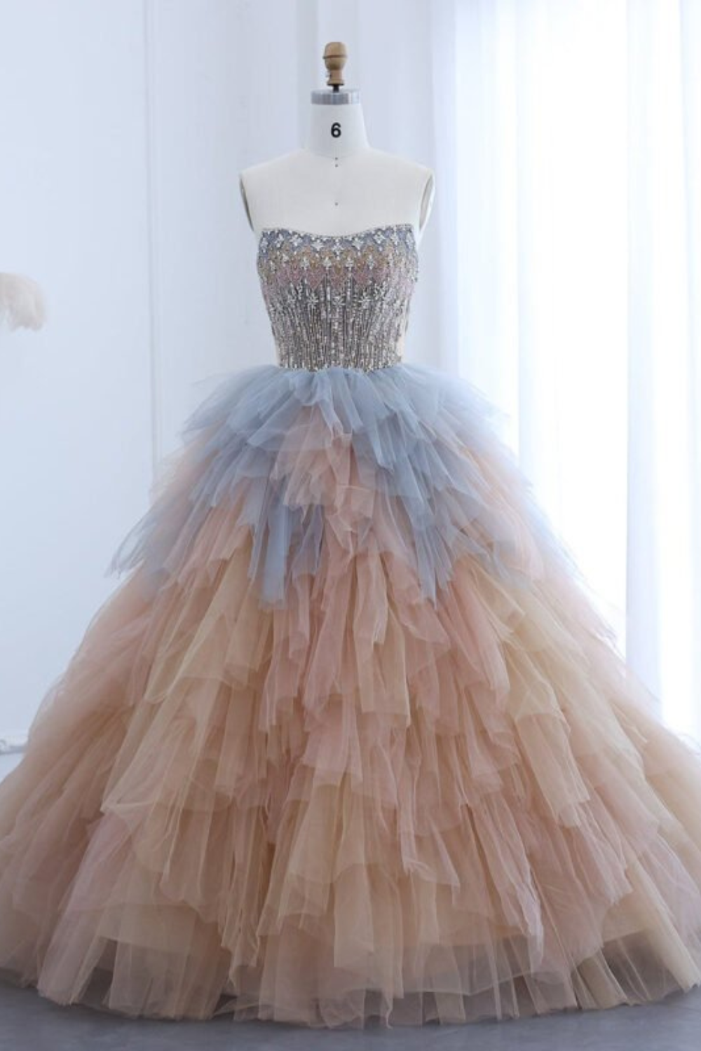 Multicolored Ruffles Princess Ball Gown Evening Dress