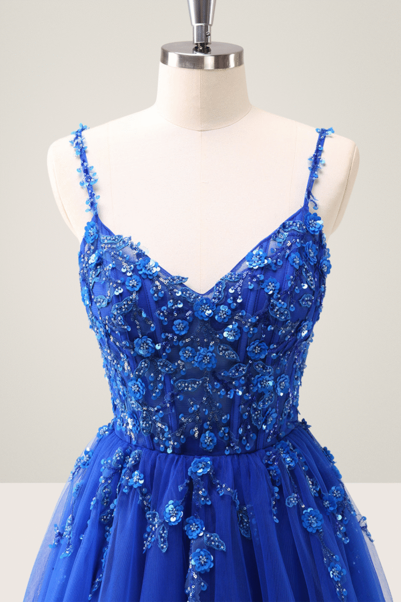 Pink Spaghetti Strap A-Line Prom Dress with Sequin Appliques