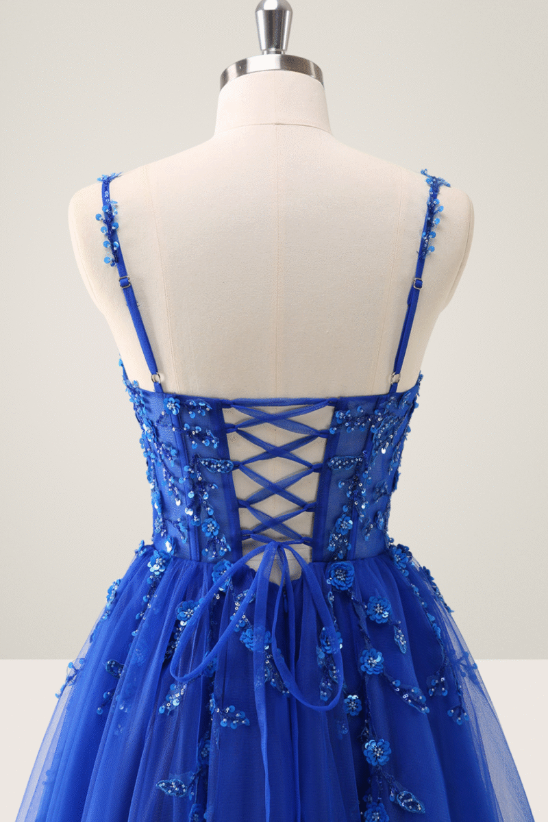 Pink Spaghetti Strap A-Line Prom Dress with Sequin Appliques