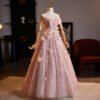 Blushing Pink Sequined Applique Strapless Ball Gown