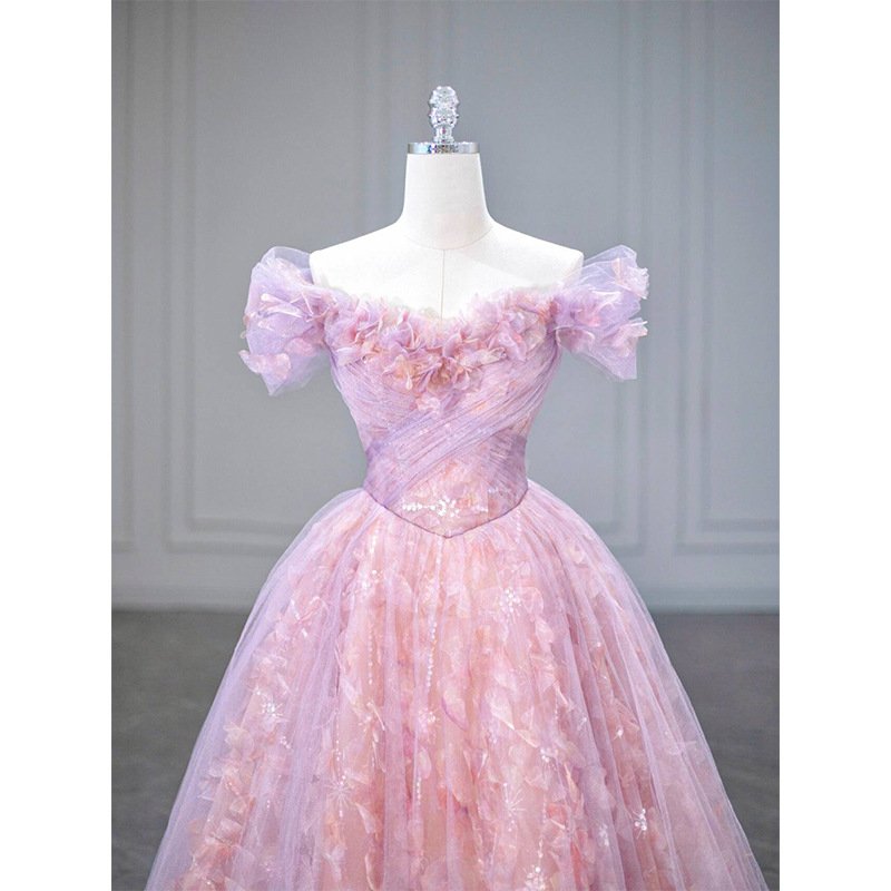 3D Off-Shoulder Light Pink Ball Gown – Prom & Evening Dress