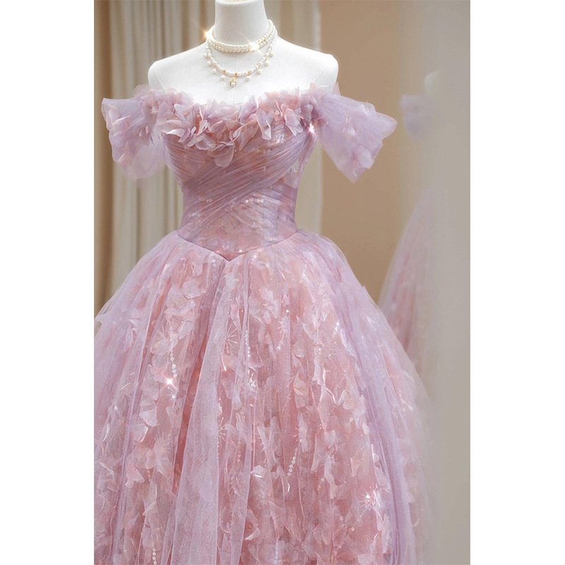 3D Off-Shoulder Light Pink Ball Gown – Prom & Evening Dress