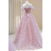3D Off-Shoulder Light Pink Ball Gown – Prom & Evening Dress