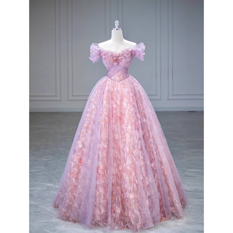 3D Off-Shoulder Light Pink Ball Gown – Prom & Evening Dress