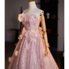 Blushing Pink Sequined Applique Strapless Ball Gown