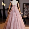 Blushing Pink Sequined Applique Strapless Ball Gown