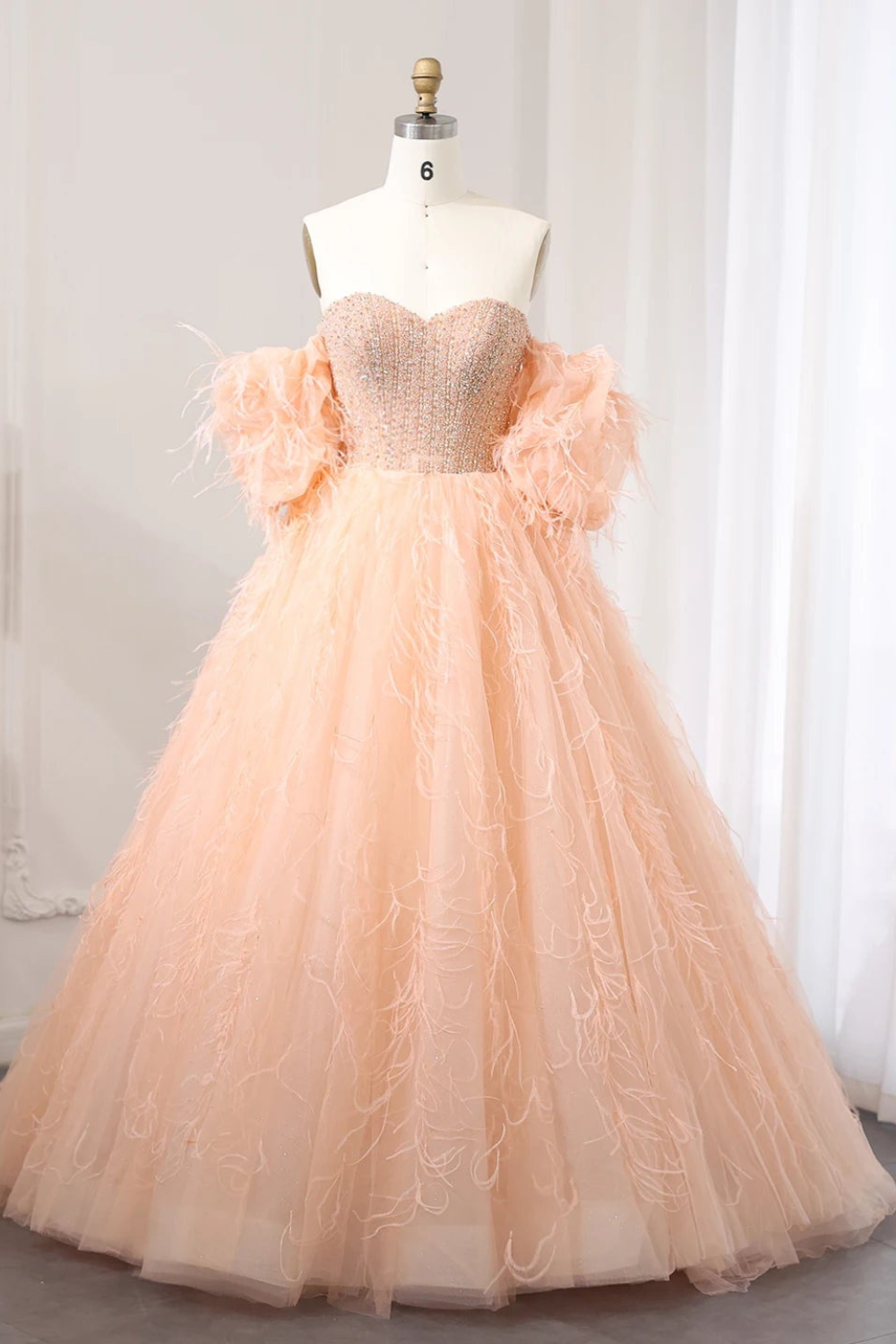 Orange Luxury Feathers Ball Gown – Glamorous Evening Dress