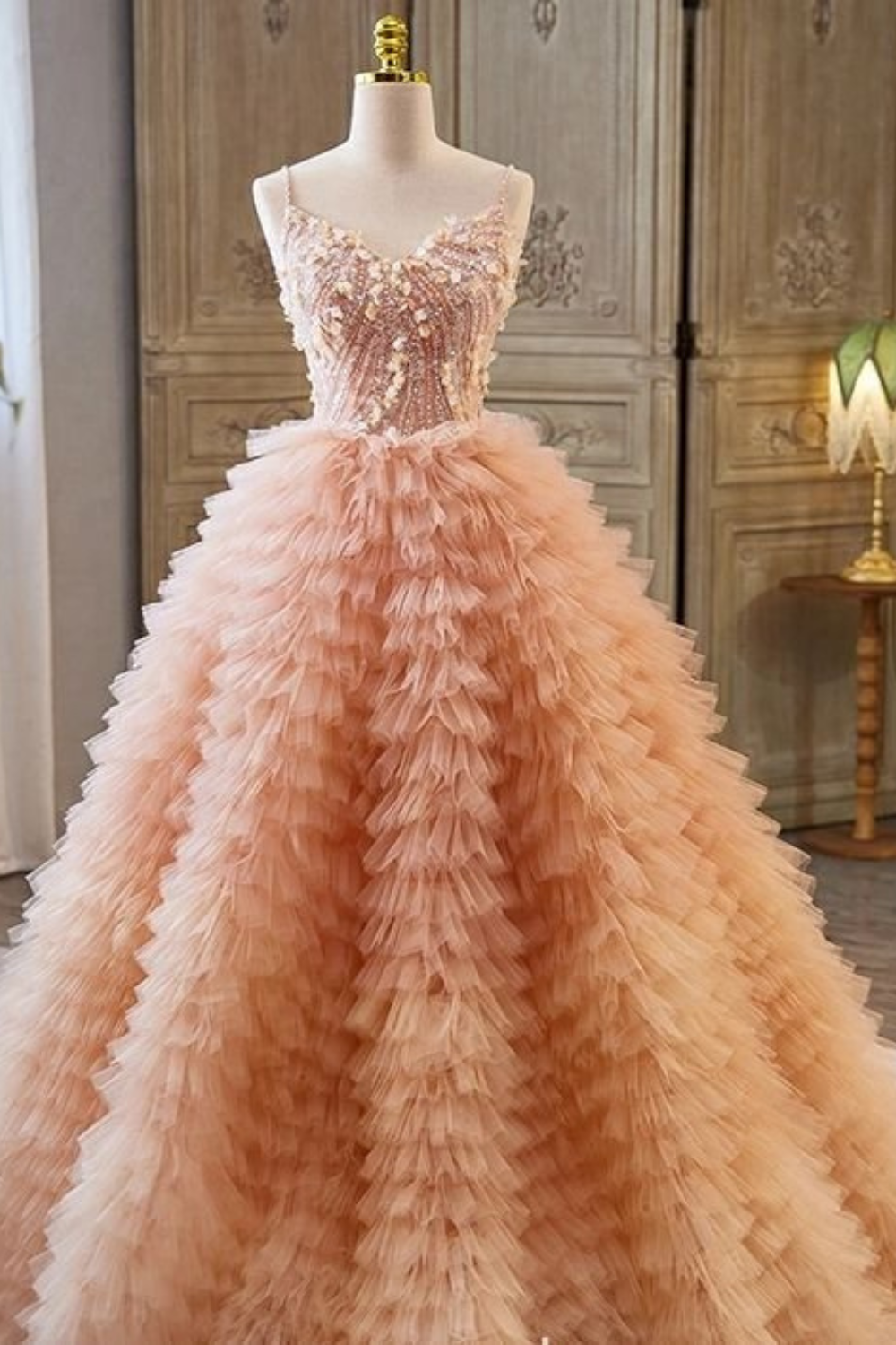 Orange Luxury Ruffle Ball Gown Dress