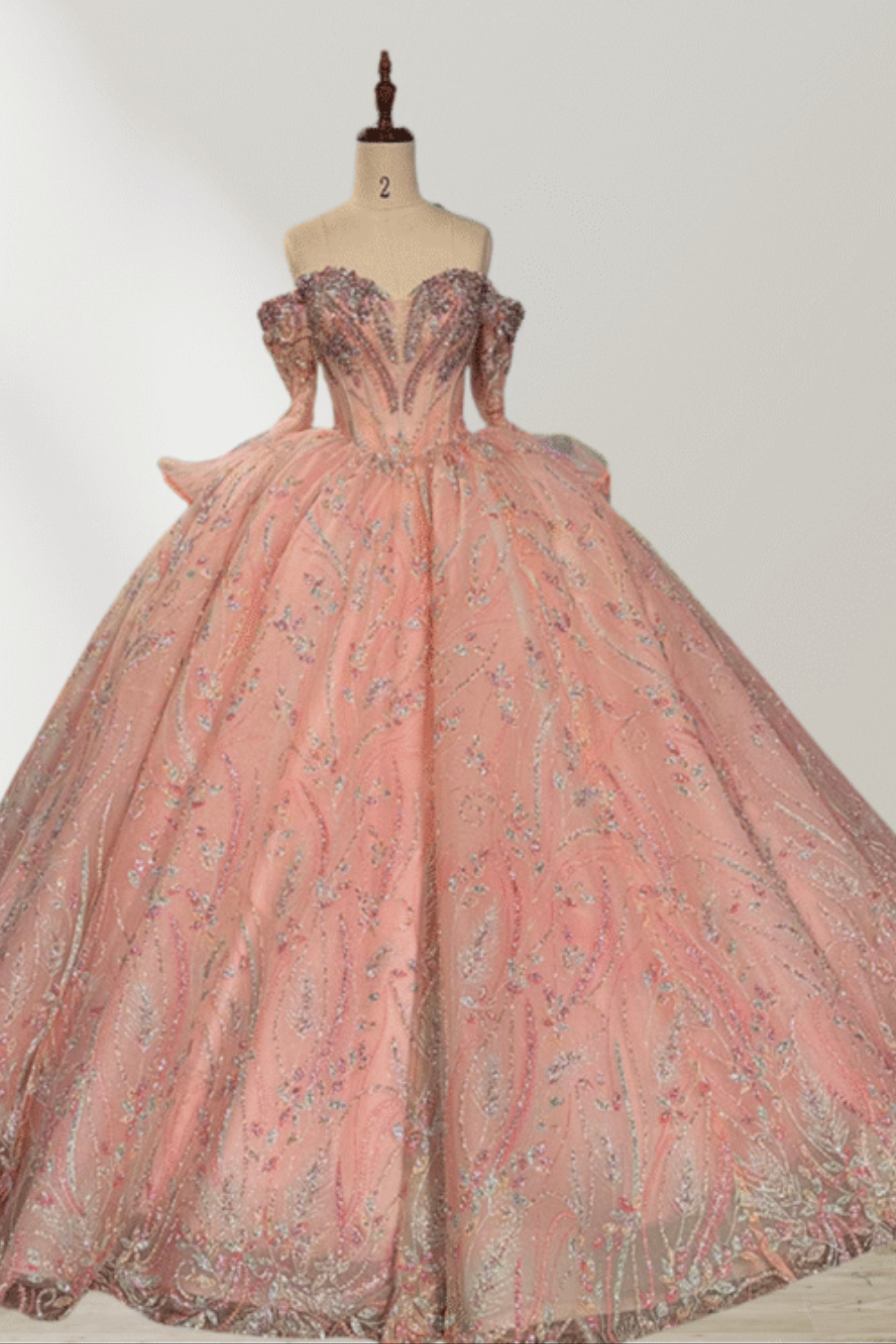 Orange Off-Shoulder Sequined Beaded Evening Dress – Sweet 15 & Prom