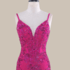 Hot Pink Sequin Spaghetti Strap Prom Dress