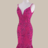 Hot Pink Sequin Spaghetti Strap Prom Dress