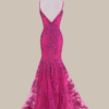 Hot Pink Sequin Spaghetti Strap Prom Dress