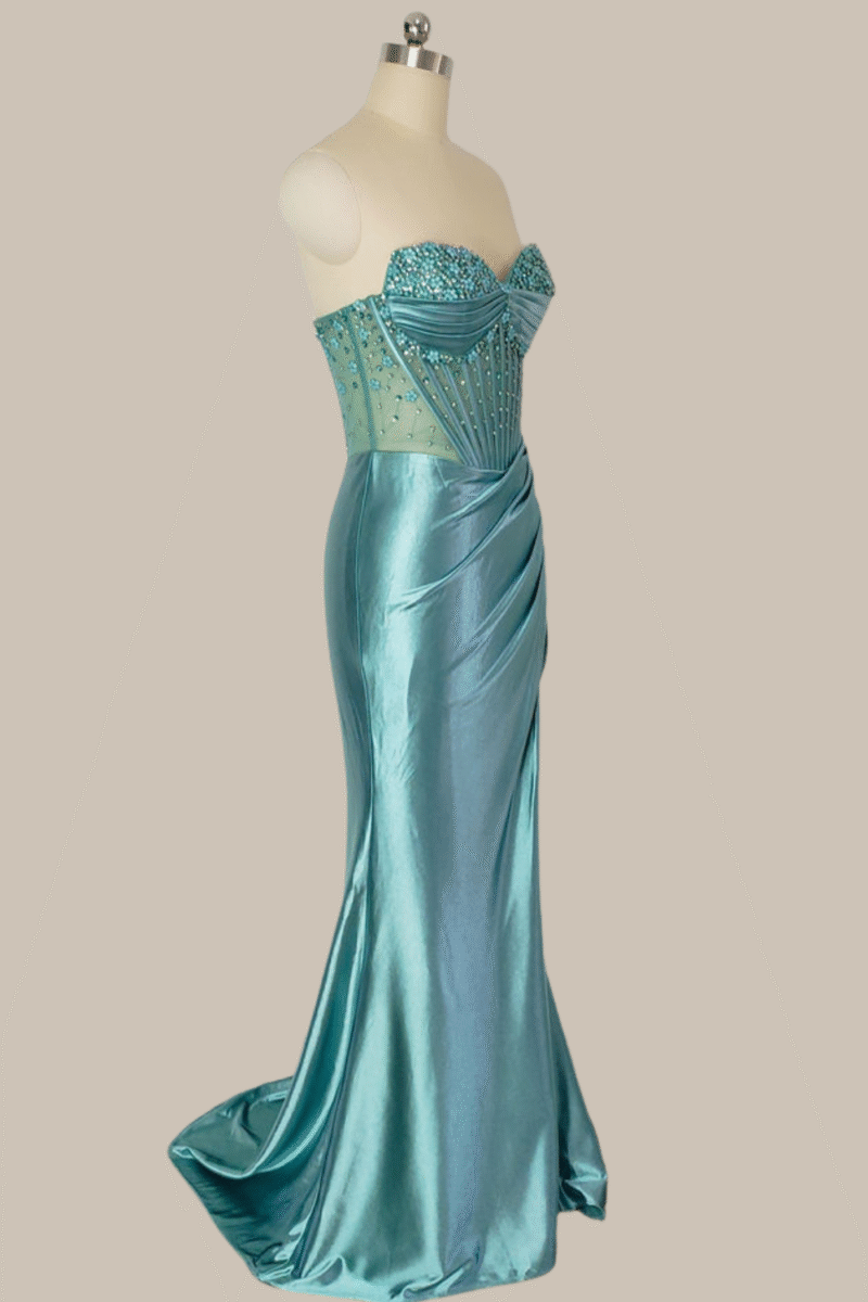 Blue Sequin Mermaid Prom Dress – Spaghetti Strap Glamorous Evening Gown